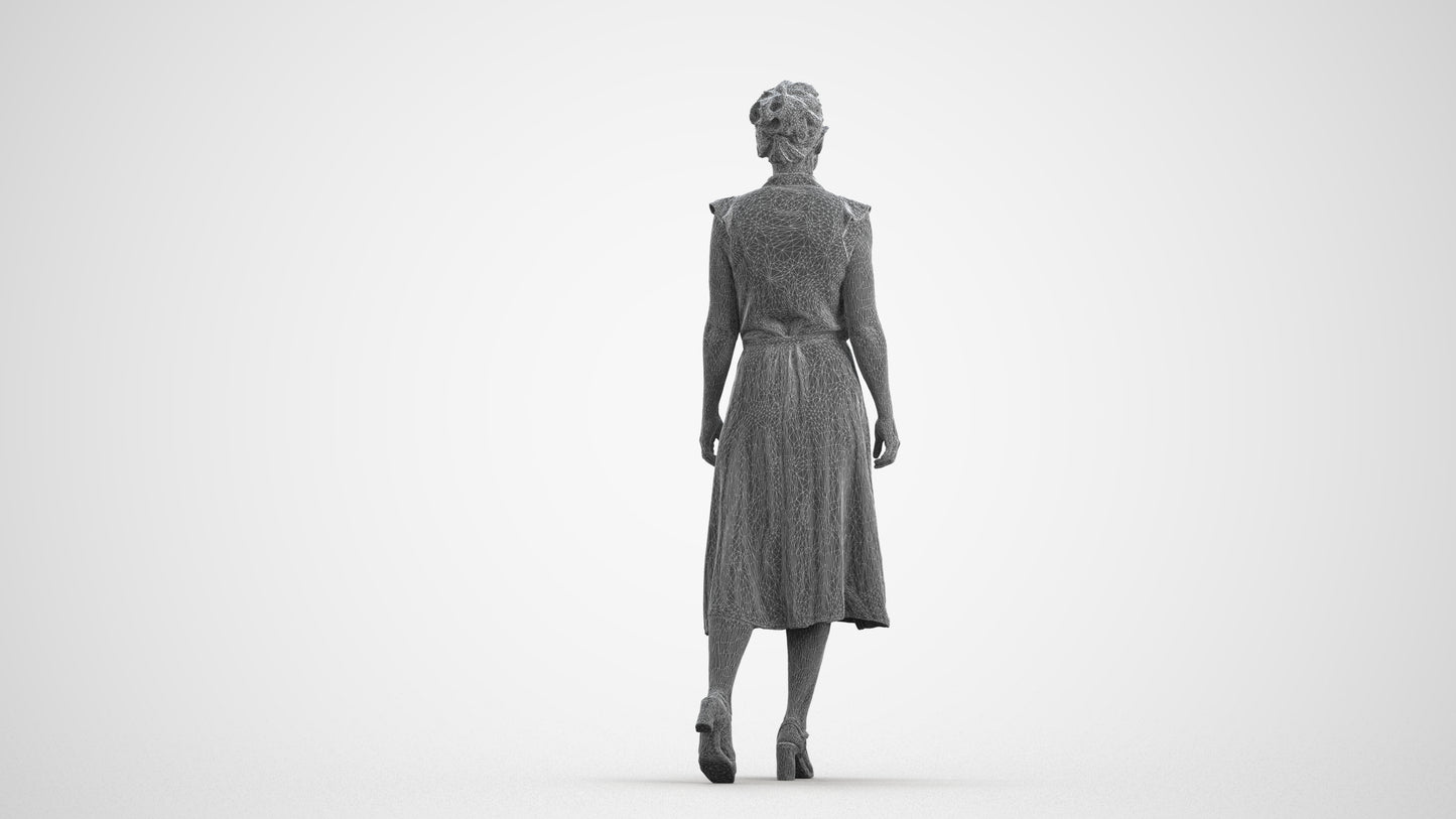 scanned 3D woman business walking, photogrammetry people for Enscape and V-Ray, wireframe front view