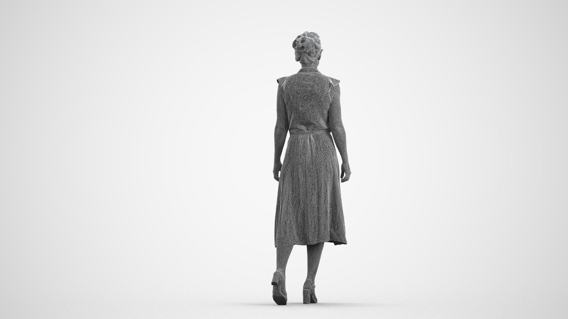 scanned 3D woman business walking, photogrammetry people for Enscape and V-Ray, wireframe front view