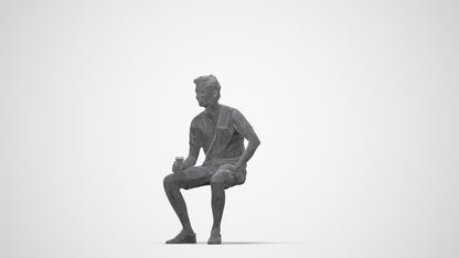 realistic 3D man casual sitting, scanned archviz people for Blender and 3ds Max, wireframe back view