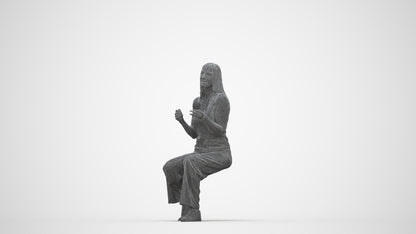 3D people model woman casual sitting, scanned human for 3ds Max rendering, wireframe back view