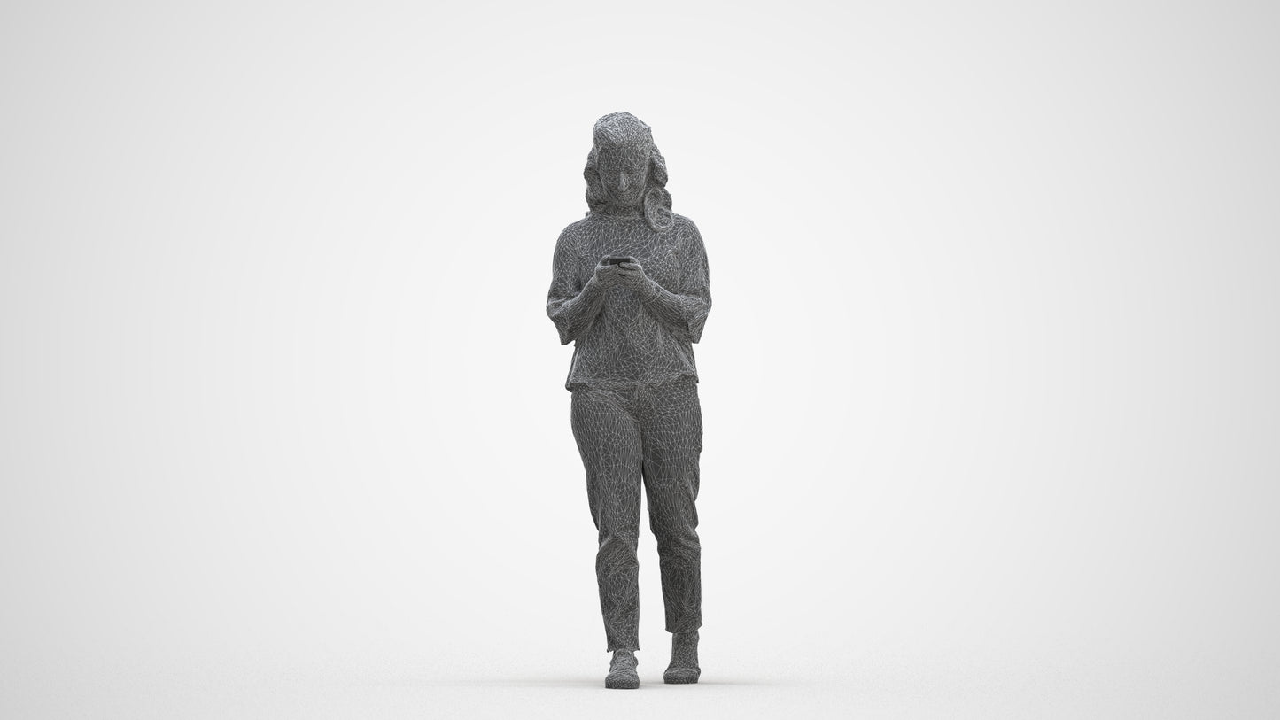 3D people model woman casual walking, scanned human for 3ds Max rendering, three-quarter front view render