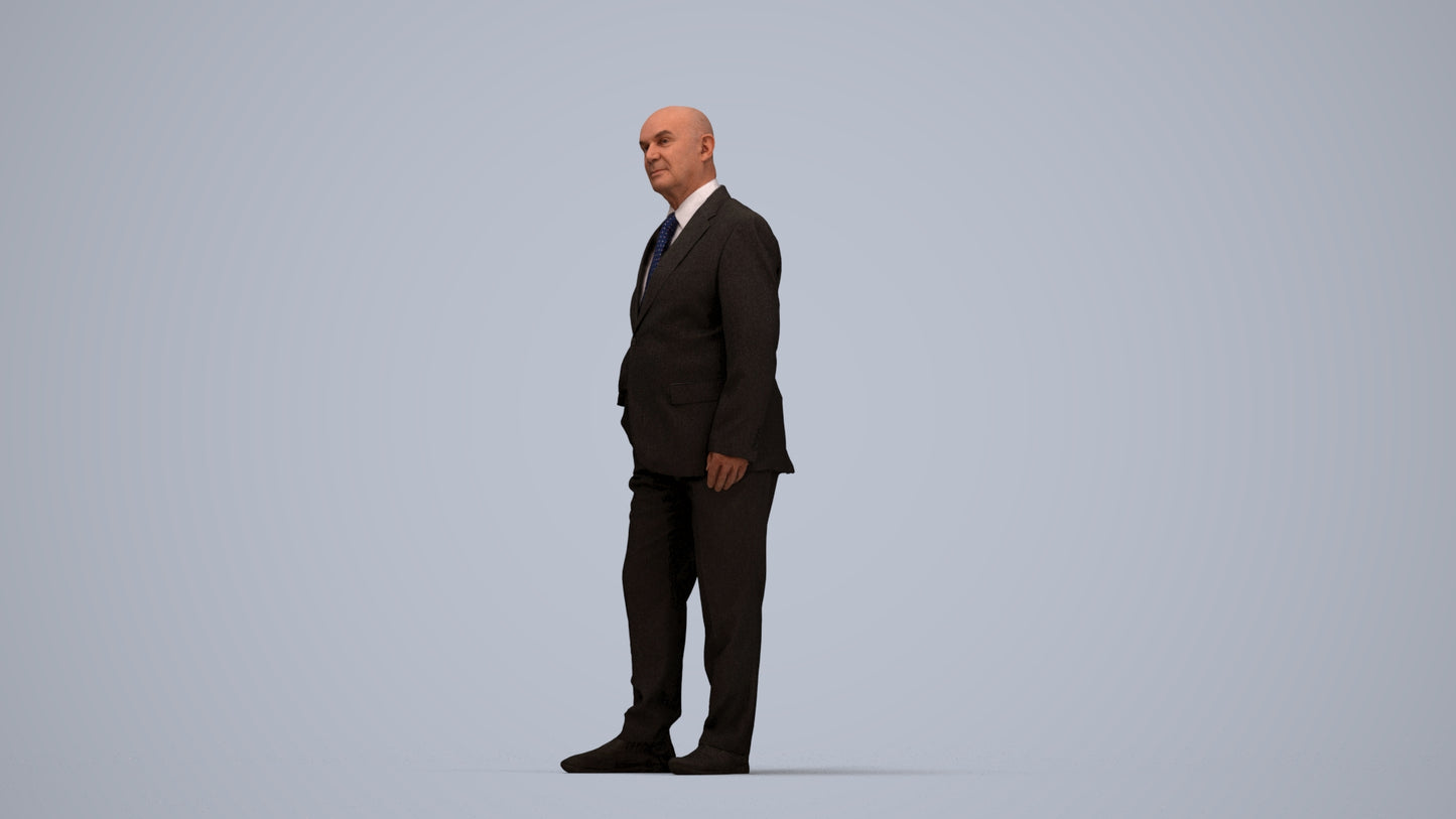 photogrammetry 3D senior man business, realistic human model archviz FBX, top-down view render