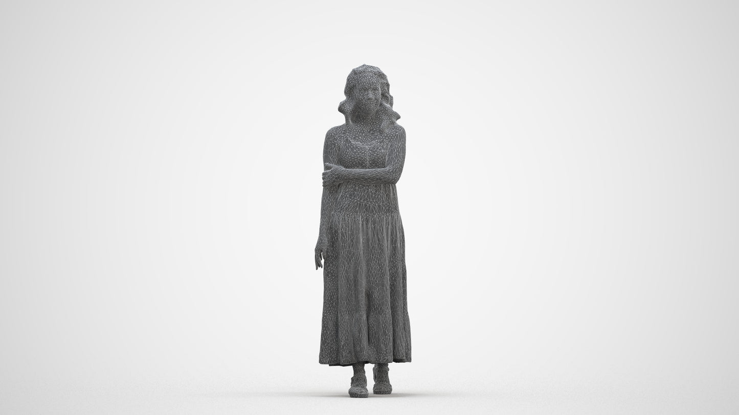 photogrammetry 3D woman casual walking, realistic human model archviz FBX, three-quarter front view render