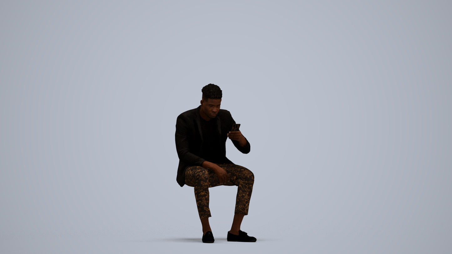 realistic 3D man casual sitting, scanned archviz people for Blender and 3ds Max, standing pose render