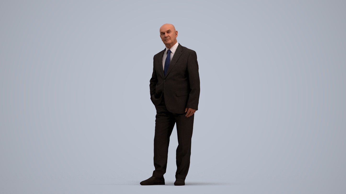 photogrammetry 3D senior man business, realistic human model archviz FBX, standing pose render