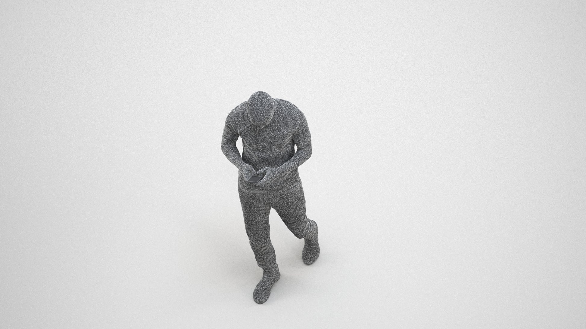 3D scanned man walking casual, photorealistic archviz people for Enscape and SketchUp, wireframe three-quarter view