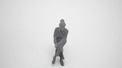 photogrammetry 3D woman casual sitting, realistic human model archviz FBX, wireframe three-quarter view