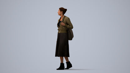 3D scanned senior woman walking casual, photorealistic archviz people for Enscape and SketchUp, three-quarter view render