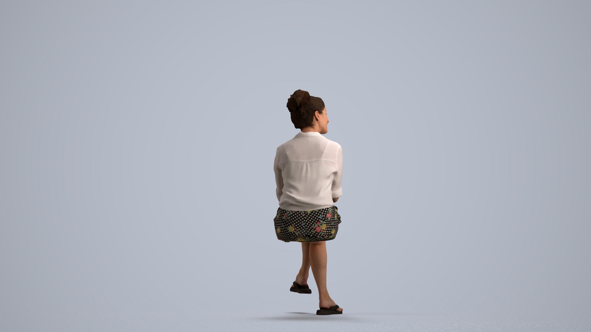 realistic 3D human woman business sitting, archviz people FBX OBJ for Blender, front view render
