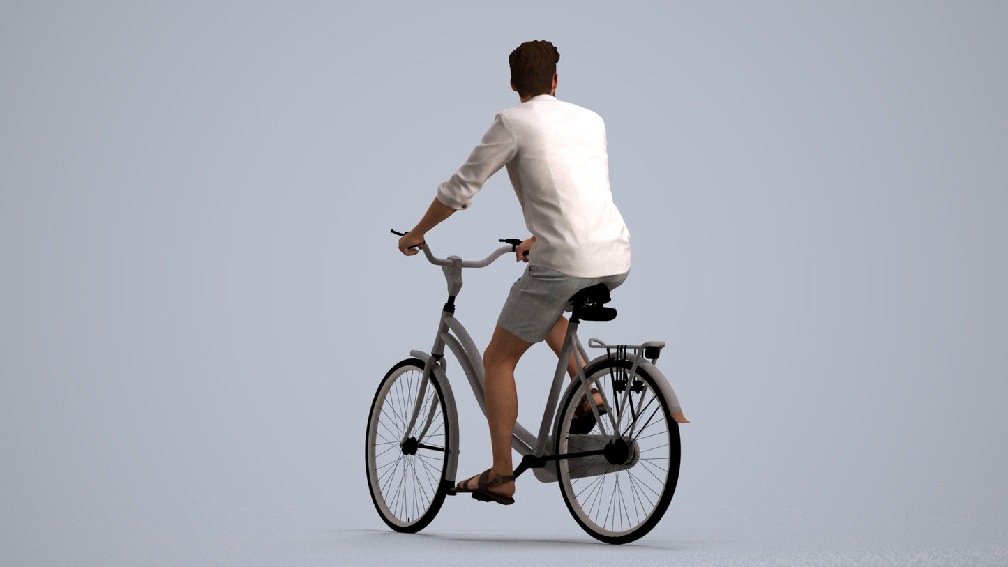 3D scanned man cycling casual, photorealistic archviz people for Enscape and SketchUp, front view render