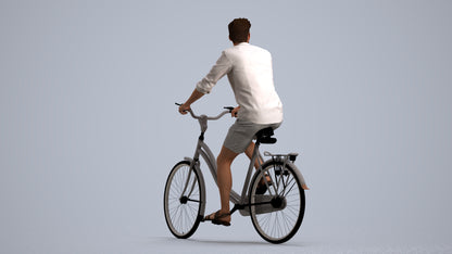 3D scanned man cycling casual, photorealistic archviz people for Enscape and SketchUp, front view render