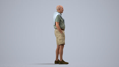 photogrammetry 3D senior man casual standing, realistic human model archviz FBX, side view render