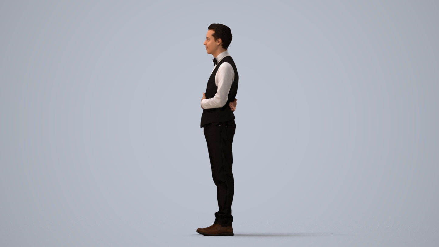 scanned 3D man hospitality, photogrammetry people for Enscape and V-Ray, three-quarter view render
