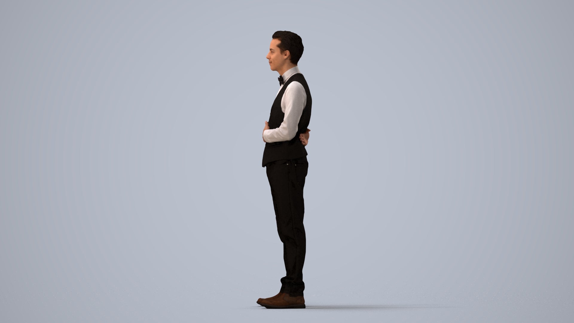 scanned 3D man hospitality, photogrammetry people for Enscape and V-Ray, three-quarter view render