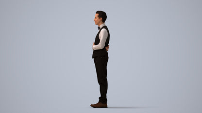 scanned 3D man hospitality, photogrammetry people for Enscape and V-Ray, three-quarter view render