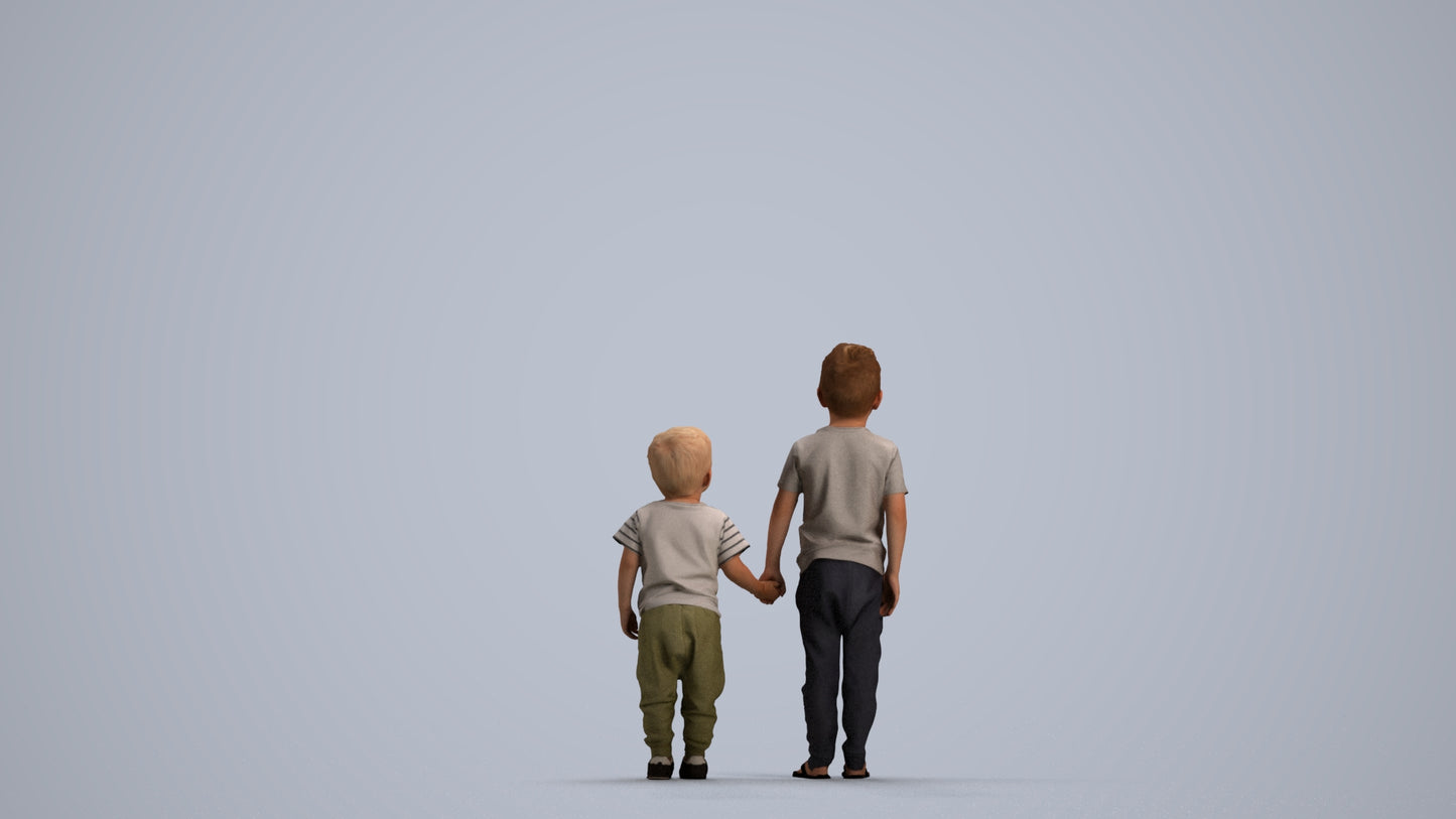 3D people model boy casual kids, scanned human for 3ds Max rendering, front view render