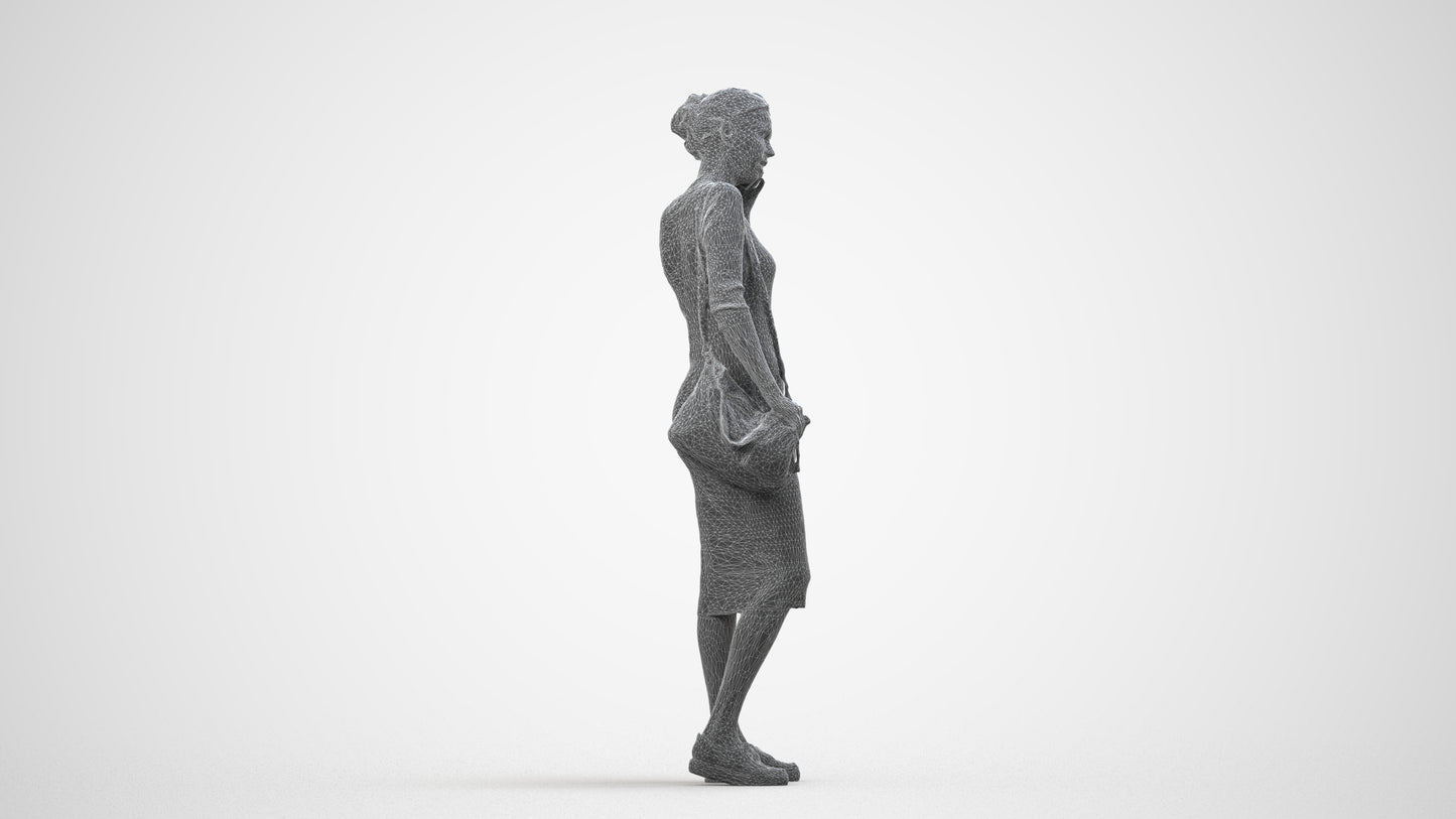 photogrammetry 3D woman casual walking, realistic human model archviz FBX, wireframe side view
