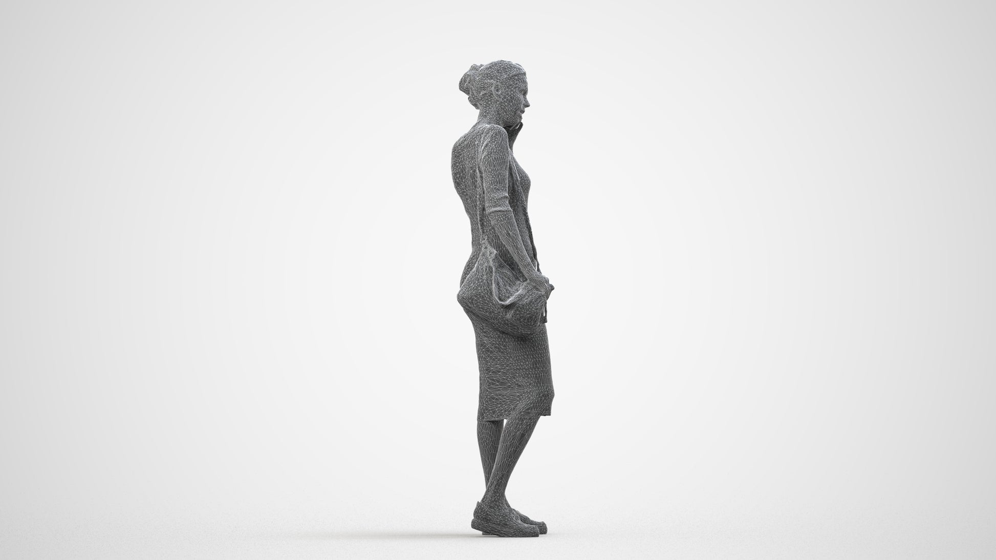photogrammetry 3D woman casual walking, realistic human model archviz FBX, wireframe side view
