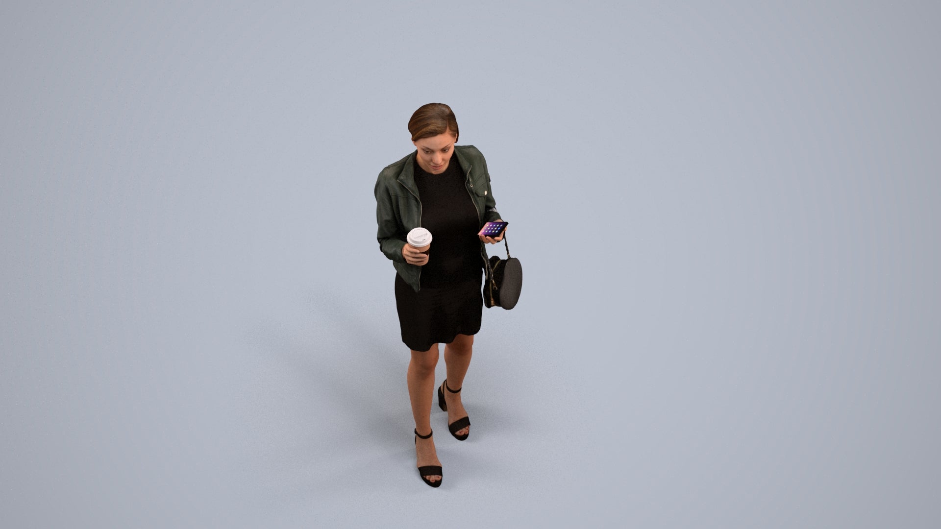 realistic 3D people woman casual standing, render-ready for V-Ray and Corona, FBX OBJ, back view render