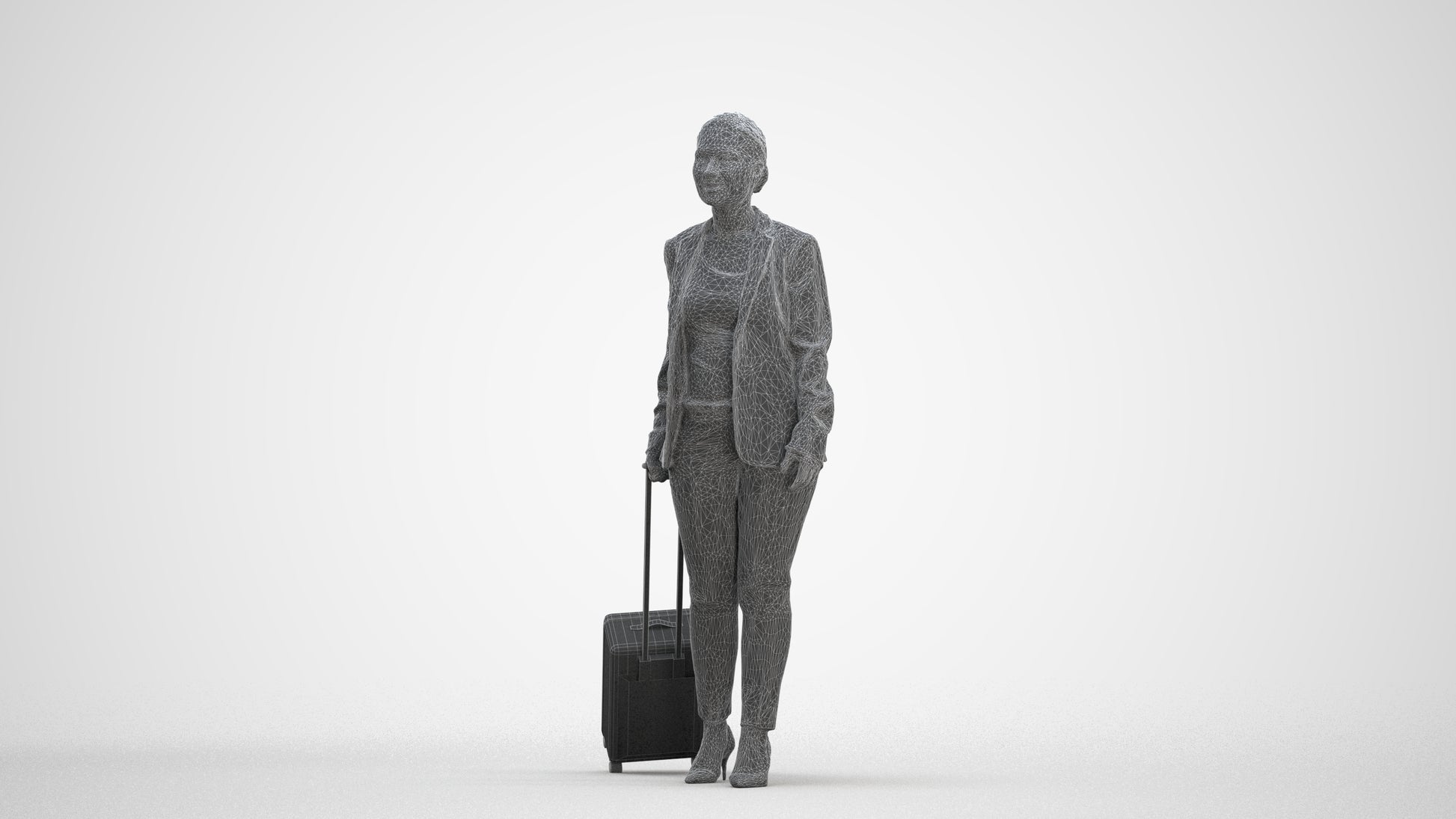 3D scanned woman walking business, photorealistic archviz people for Enscape and SketchUp, three-quarter front view render