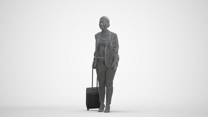 3D scanned woman walking business, photorealistic archviz people for Enscape and SketchUp, three-quarter front view render