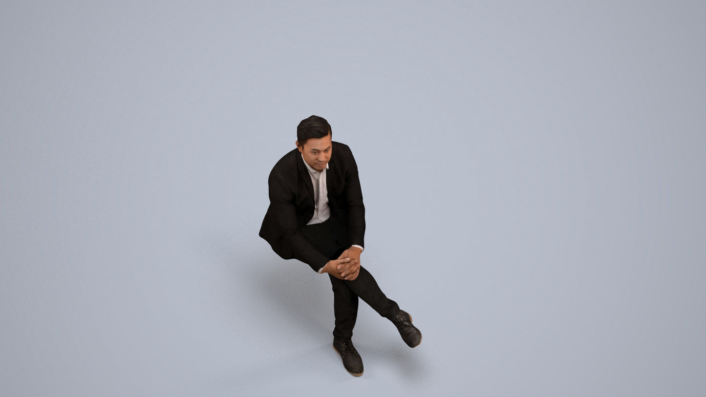 3D people model man business, scanned human for 3ds Max rendering, back view render