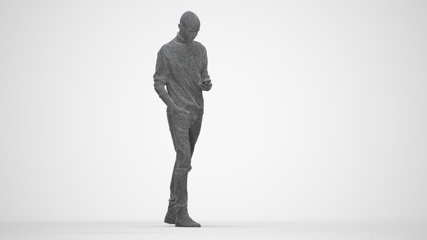 photogrammetry 3D man casual walking, realistic human model archviz FBX, wireframe back view