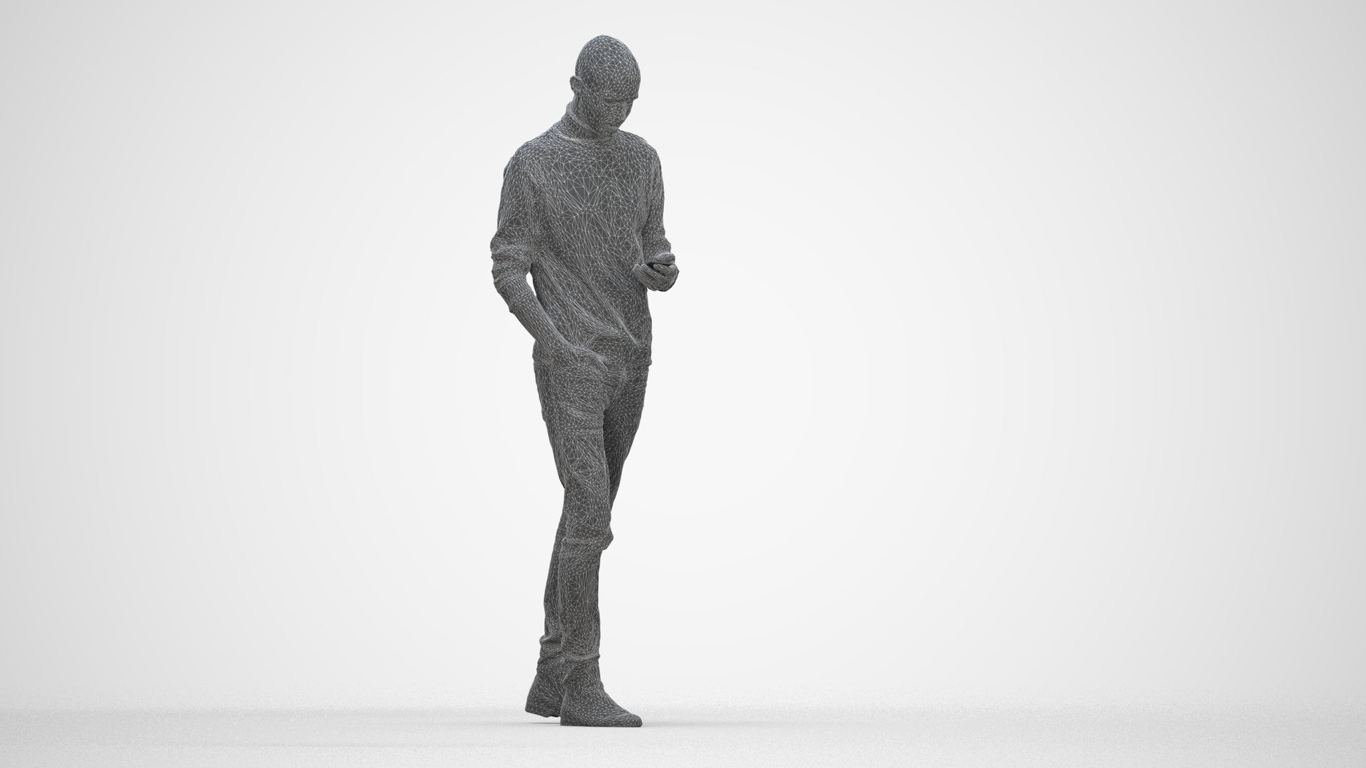 photogrammetry 3D man casual walking, realistic human model archviz FBX, wireframe back view