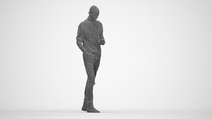 photogrammetry 3D man casual walking, realistic human model archviz FBX, wireframe back view