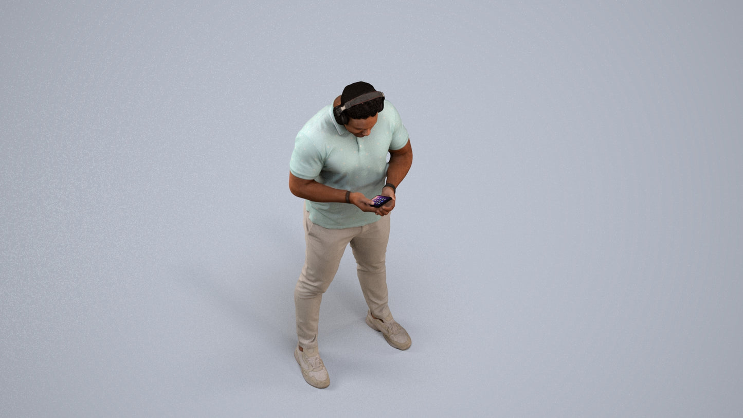 3D people model man casual standing, scanned human for 3ds Max rendering, back view render