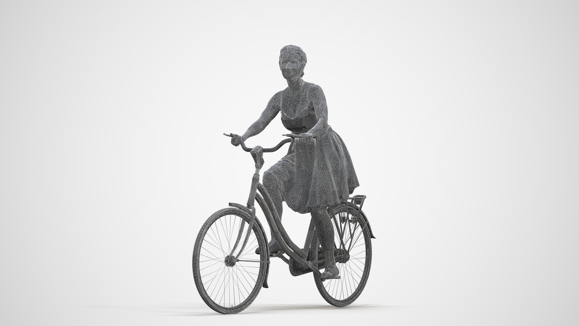 realistic 3D human woman formal cycling, archviz people FBX OBJ for Blender, three-quarter front view render