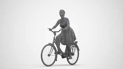 realistic 3D human woman formal cycling, archviz people FBX OBJ for Blender, three-quarter front view render