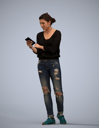 realistic 3D woman casual standing, scanned archviz people for Blender and 3ds Max