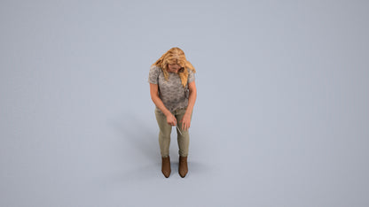 3D human model woman casual standing, photogrammetry scanned person for archviz, back view render