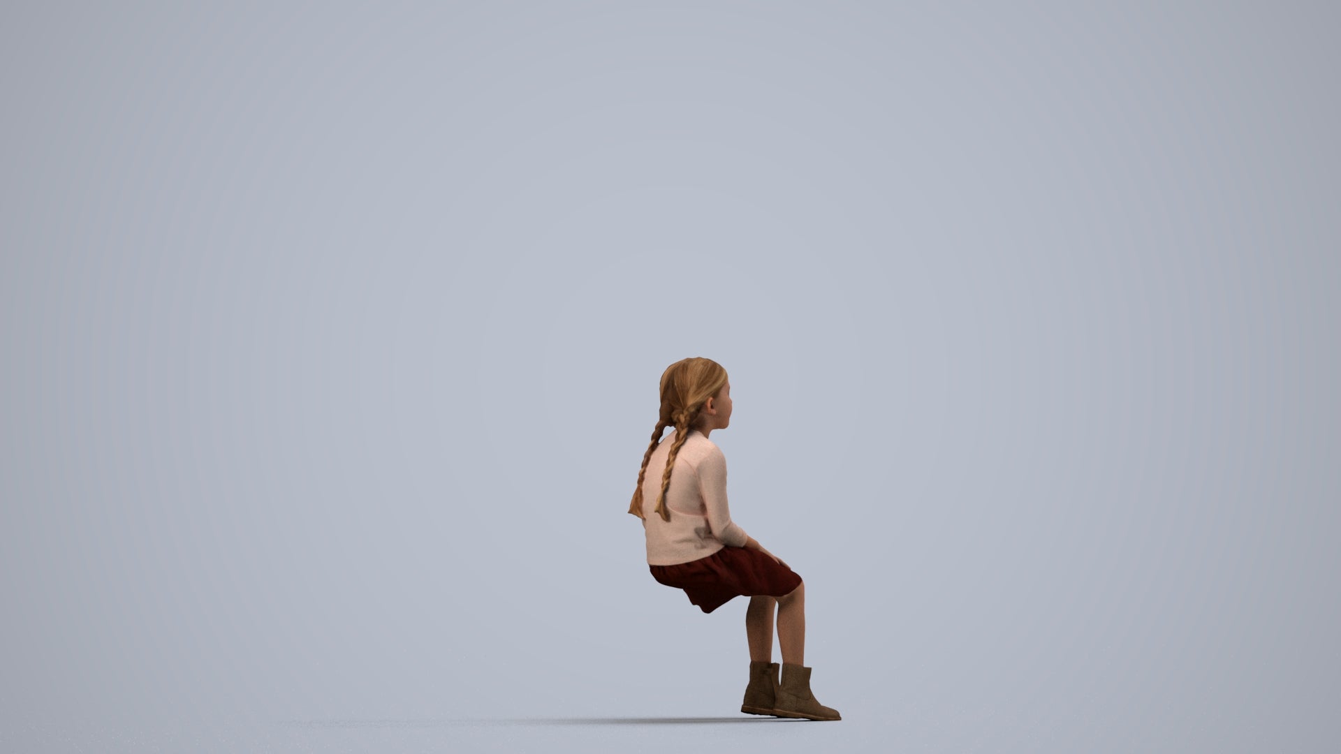 realistic 3D human girl casual kids, archviz people FBX OBJ for Blender, side view render
