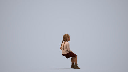 realistic 3D human girl casual kids, archviz people FBX OBJ for Blender, side view render