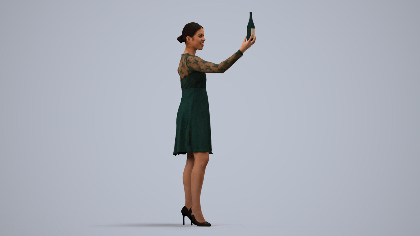 photogrammetry 3D woman casual hospitality, realistic human model archviz FBX, side view render