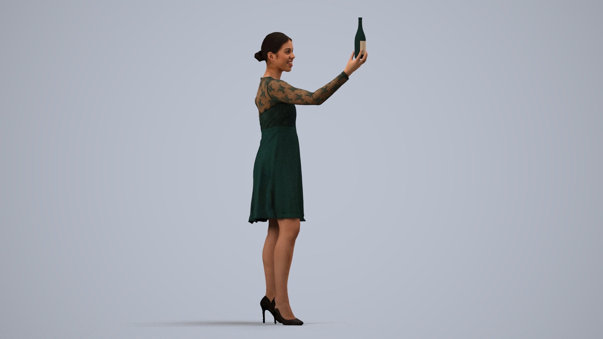 photogrammetry 3D woman casual hospitality, realistic human model archviz FBX, side view render