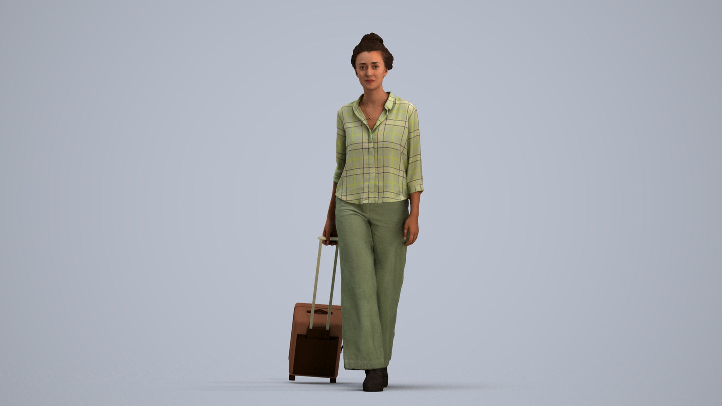 photogrammetry 3D woman casual walking, realistic human model archviz FBX, standing pose render