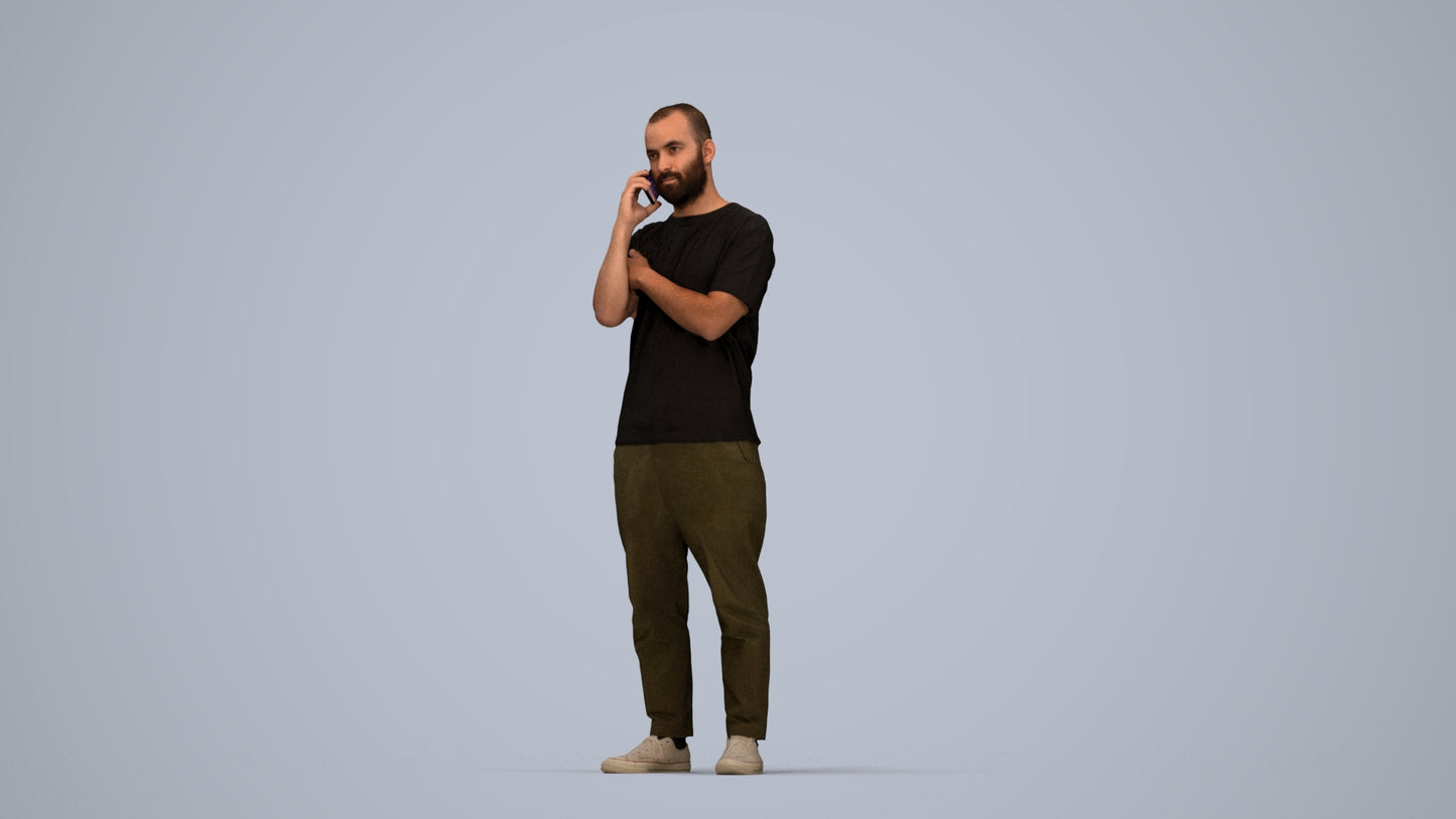 realistic 3D people man casual standing, render-ready for V-Ray and Corona, FBX OBJ, top-down view render