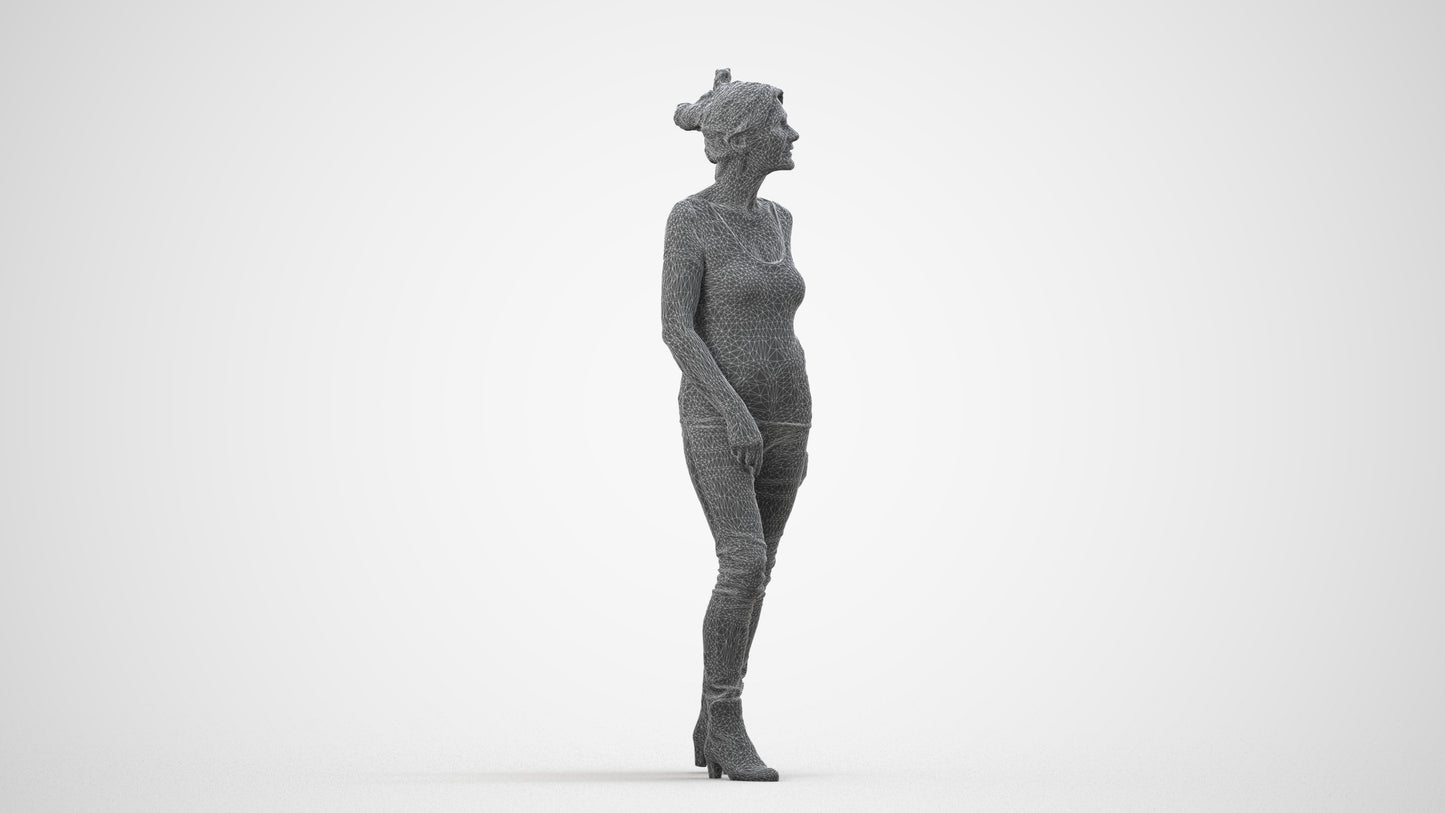 realistic 3D human senior woman casual walking, archviz people FBX OBJ for Blender, wireframe side view