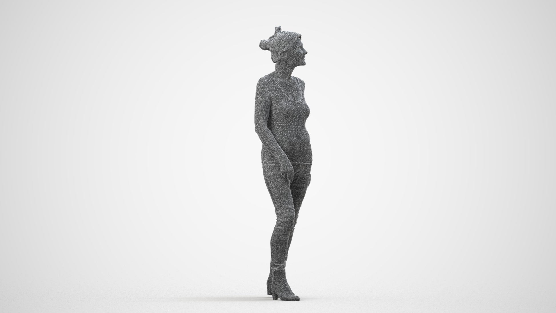 realistic 3D human senior woman casual walking, archviz people FBX OBJ for Blender, wireframe side view