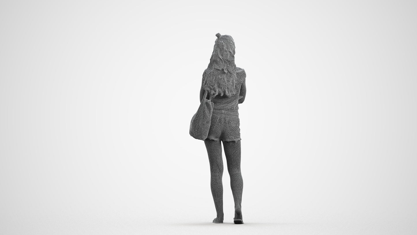 photogrammetry 3D girl casual standing, realistic human model archviz FBX, wireframe front view
