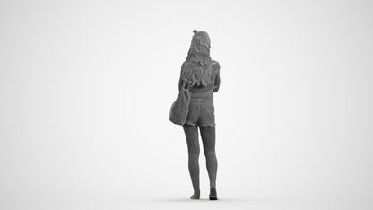 photogrammetry 3D girl casual standing, realistic human model archviz FBX, wireframe front view
