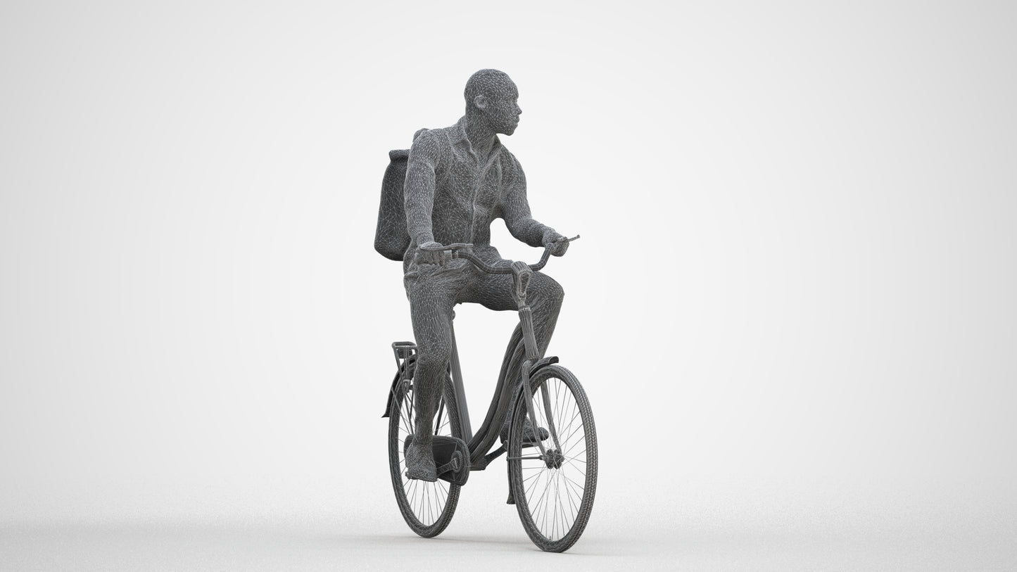 photogrammetry 3D man business cycling, realistic human model archviz FBX, three-quarter front view render