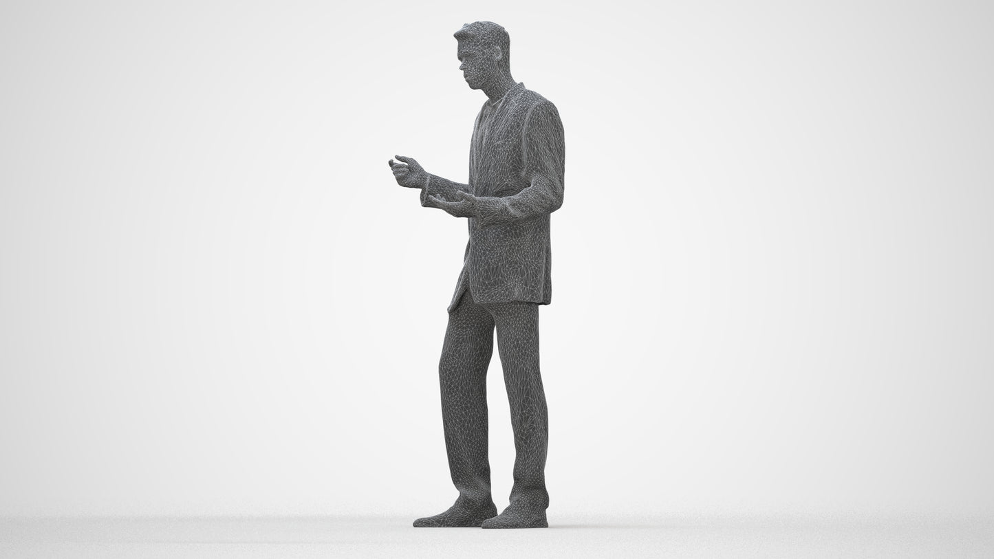 3D human model man business, photogrammetry scanned person for archviz, wireframe back view