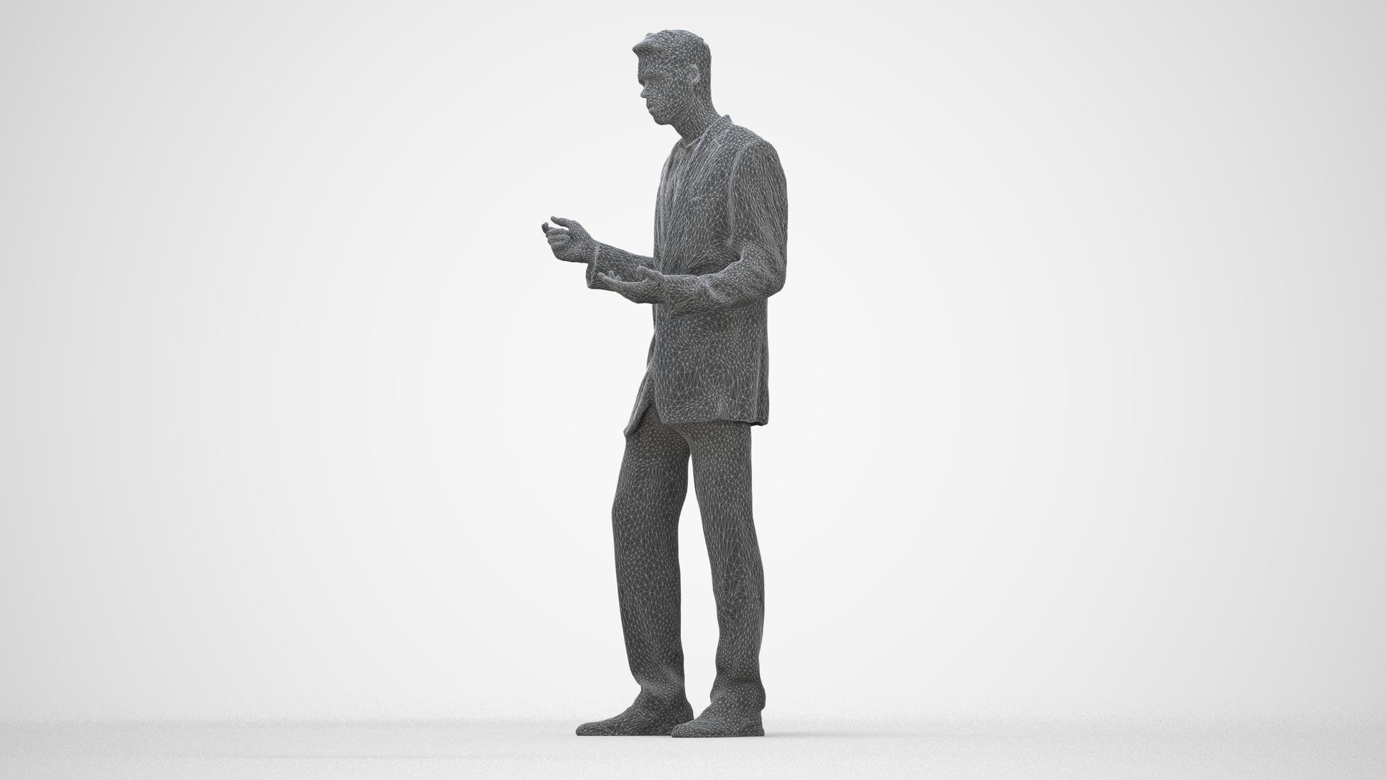 3D human model man business, photogrammetry scanned person for archviz, wireframe back view