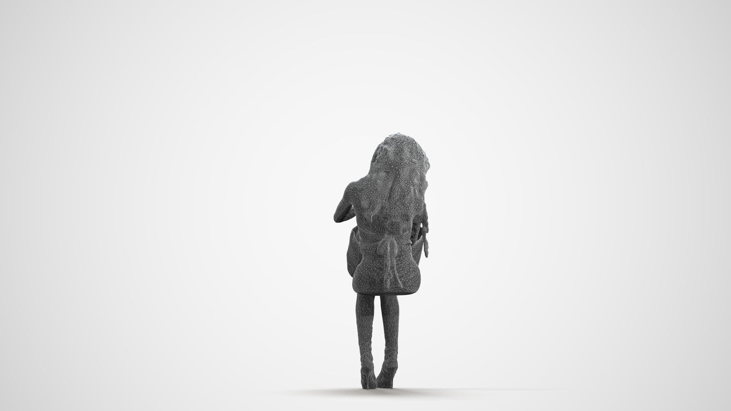 photogrammetry 3D woman casual sitting, realistic human model archviz FBX, wireframe front view