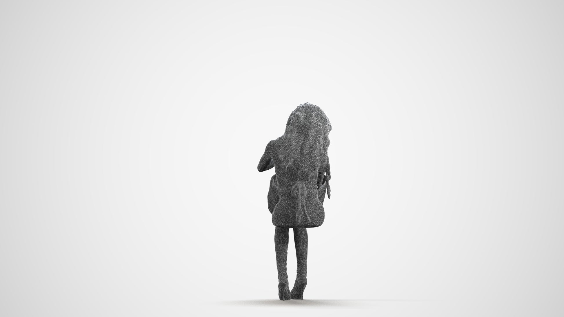 photogrammetry 3D woman casual sitting, realistic human model archviz FBX, wireframe front view
