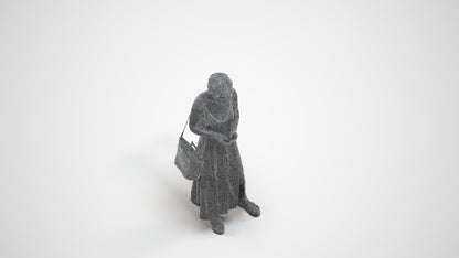 photogrammetry 3D senior woman standing, realistic human model archviz FBX, wireframe three-quarter view